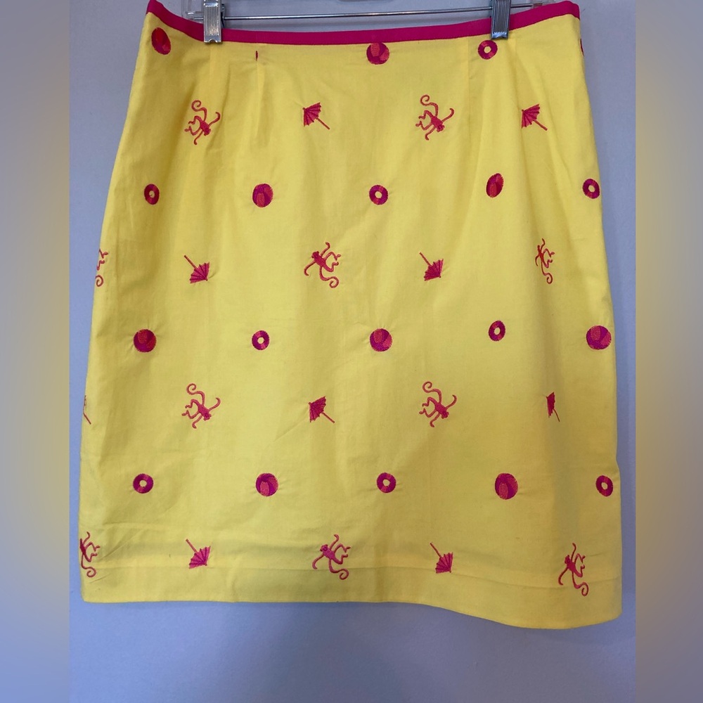 VTG Lilly Pulitzer “Party Favors” Beach ball Monkey Skirt Pink Embroidery sz 12